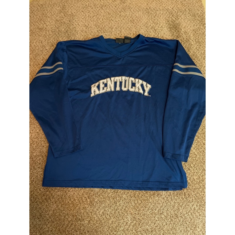 VTG Kentucky Men's Jersey Shirt L Blue Long Sleeve Embroidered Wildcats V-Neck